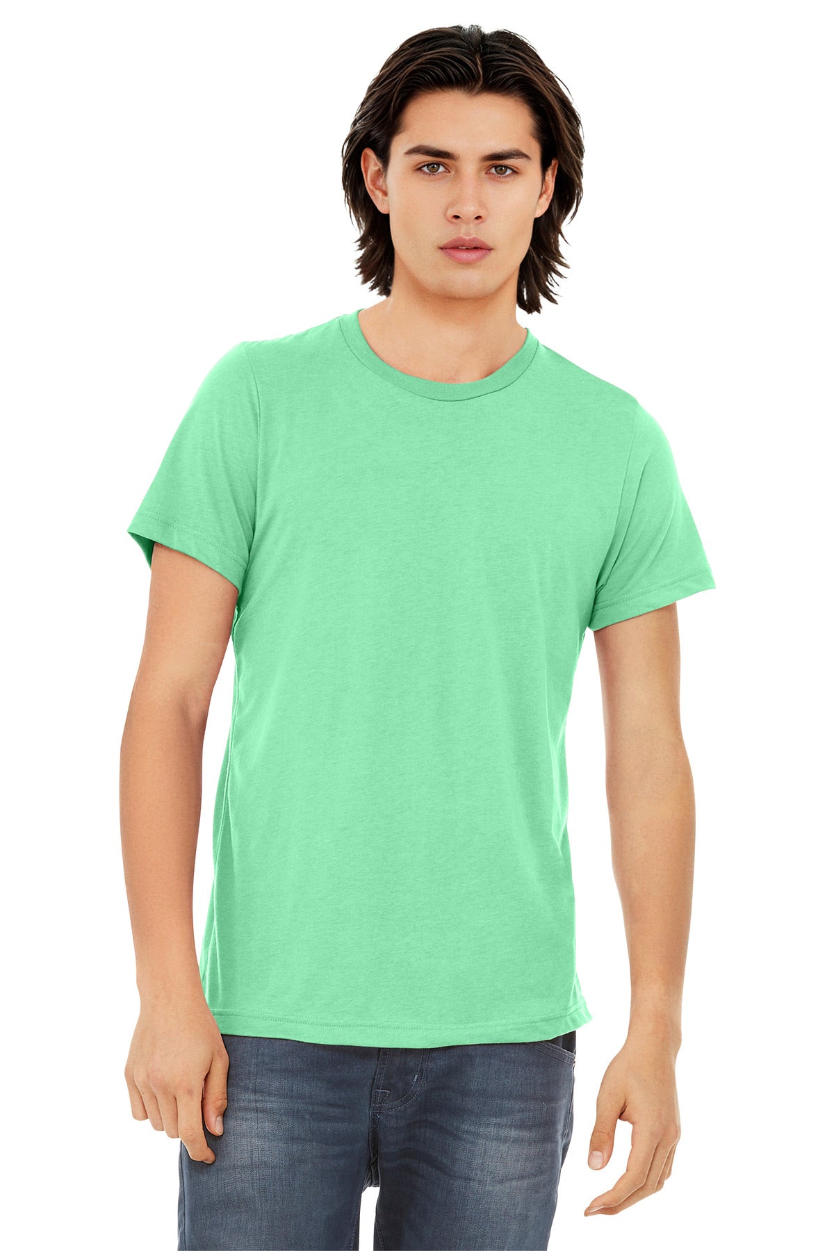 Front View of Mint TB BELLA+CANVAS Unisex Triblend Short Sleeve Tee. BC3413