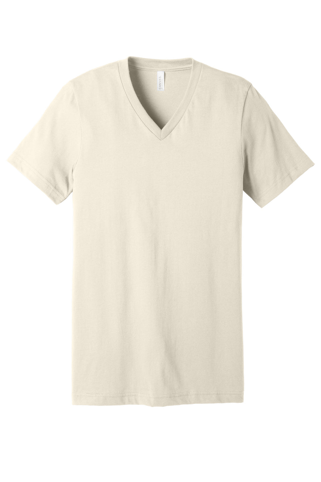 Front View of Natural BELLA+CANVAS Unisex Jersey Short Sleeve V-Neck Tee. BC3005