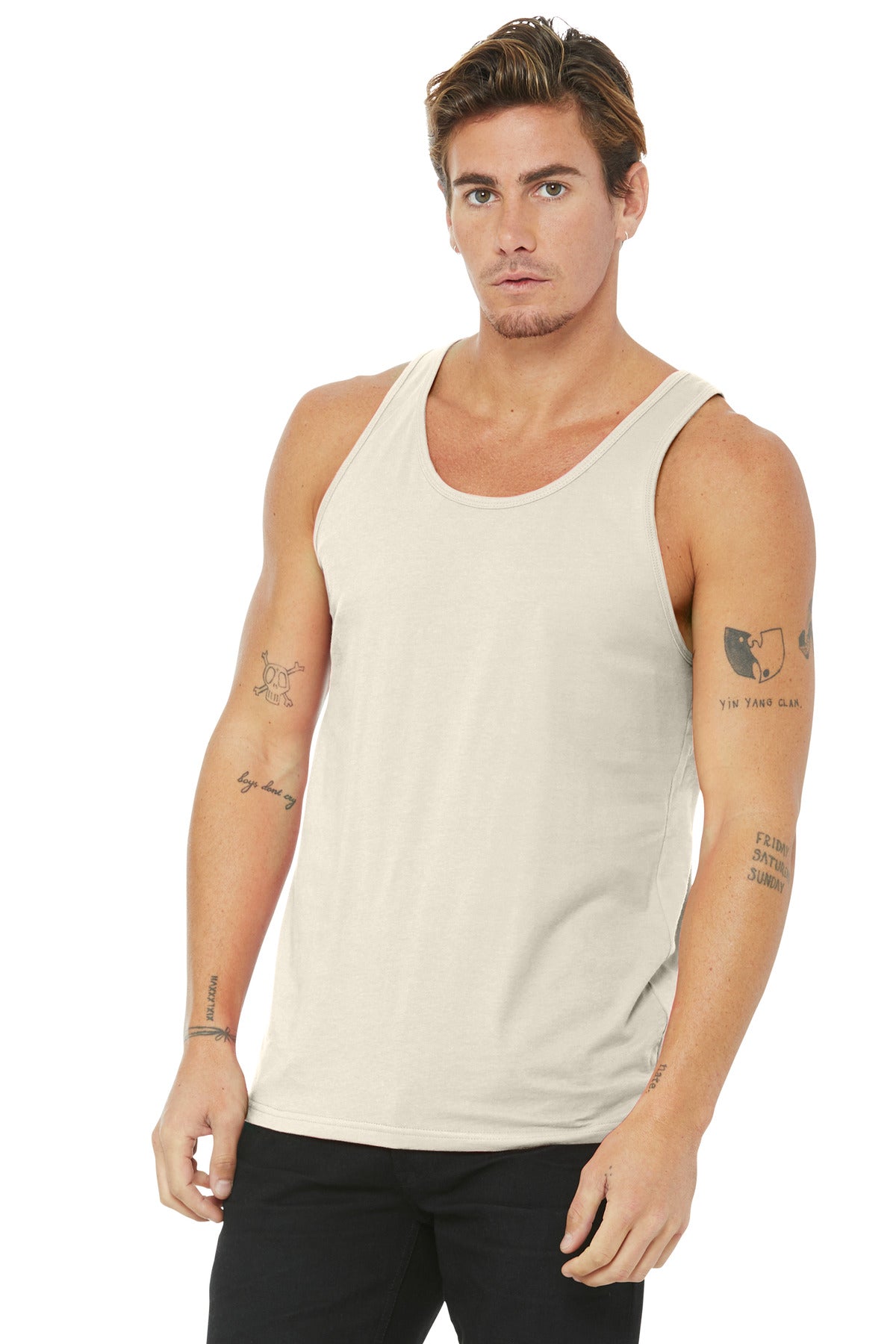 Front View of Natural BELLA+CANVAS Unisex Jersey Tank. BC3480