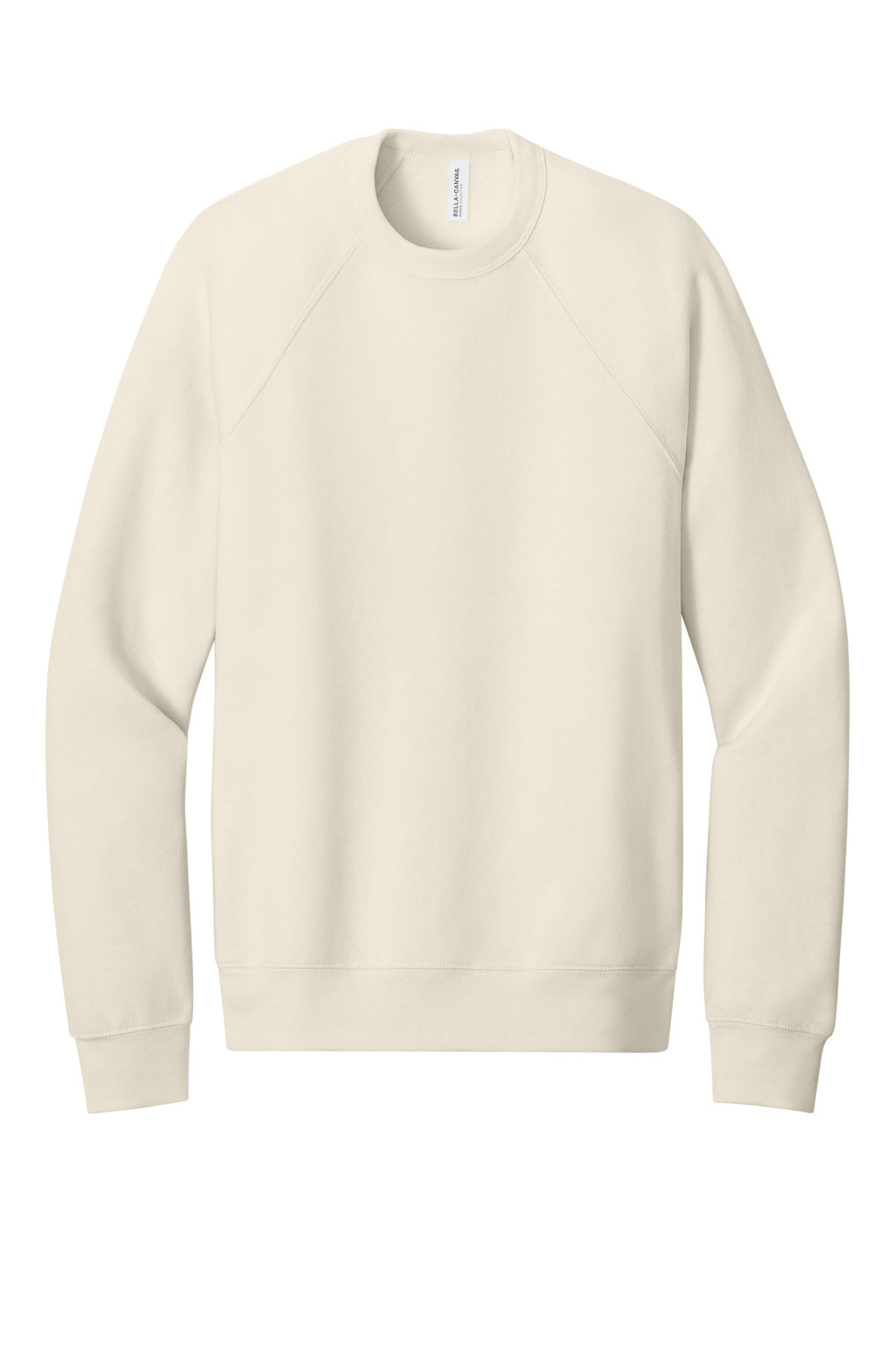Front View of Natural BELLA+CANVAS Unisex Sponge Fleece Raglan Sweatshirt. BC3901