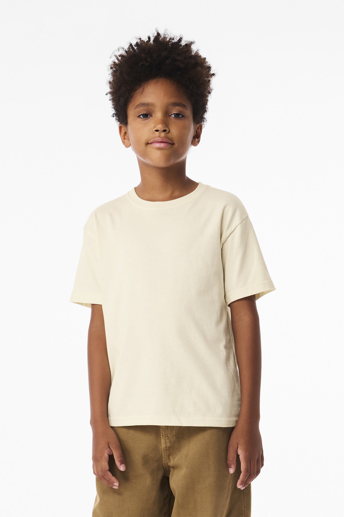 Front View of Natural BELLA+CANVAS Youth 6-Ounce Heavyweight Tee BC3010Y