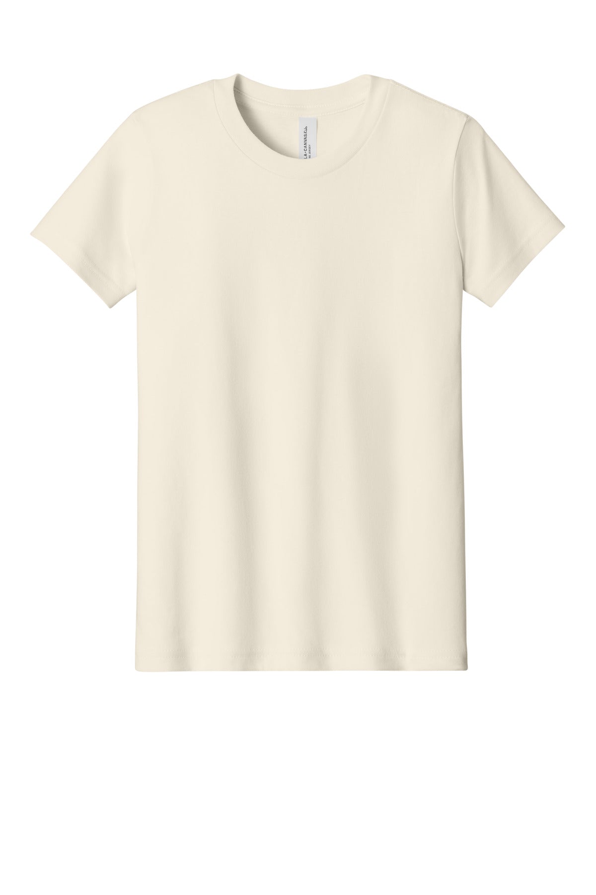 Front View of Natural BELLA+CANVAS Youth Jersey Short Sleeve Tee. BC3001Y