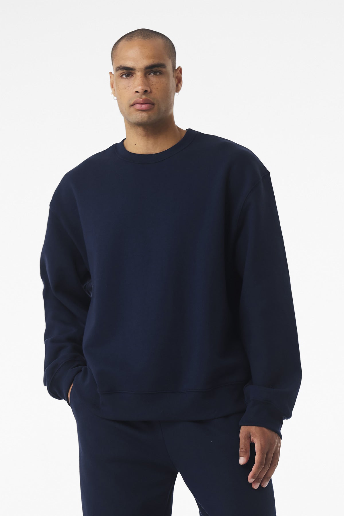 Front View of Navy BELLA+CANVAS Unisex 10-Ounce Heavyweight Crewneck Sweatshirt BC4711