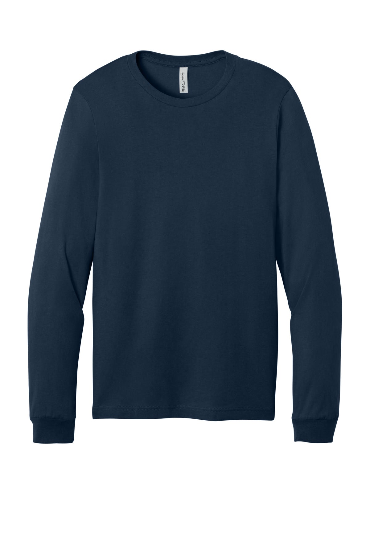 Front View of Navy BELLA+CANVAS Unisex Jersey Long Sleeve Tee. BC3501