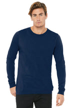 Front View of Navy BELLA+CANVAS Unisex Jersey Long Sleeve Tee. BC3501