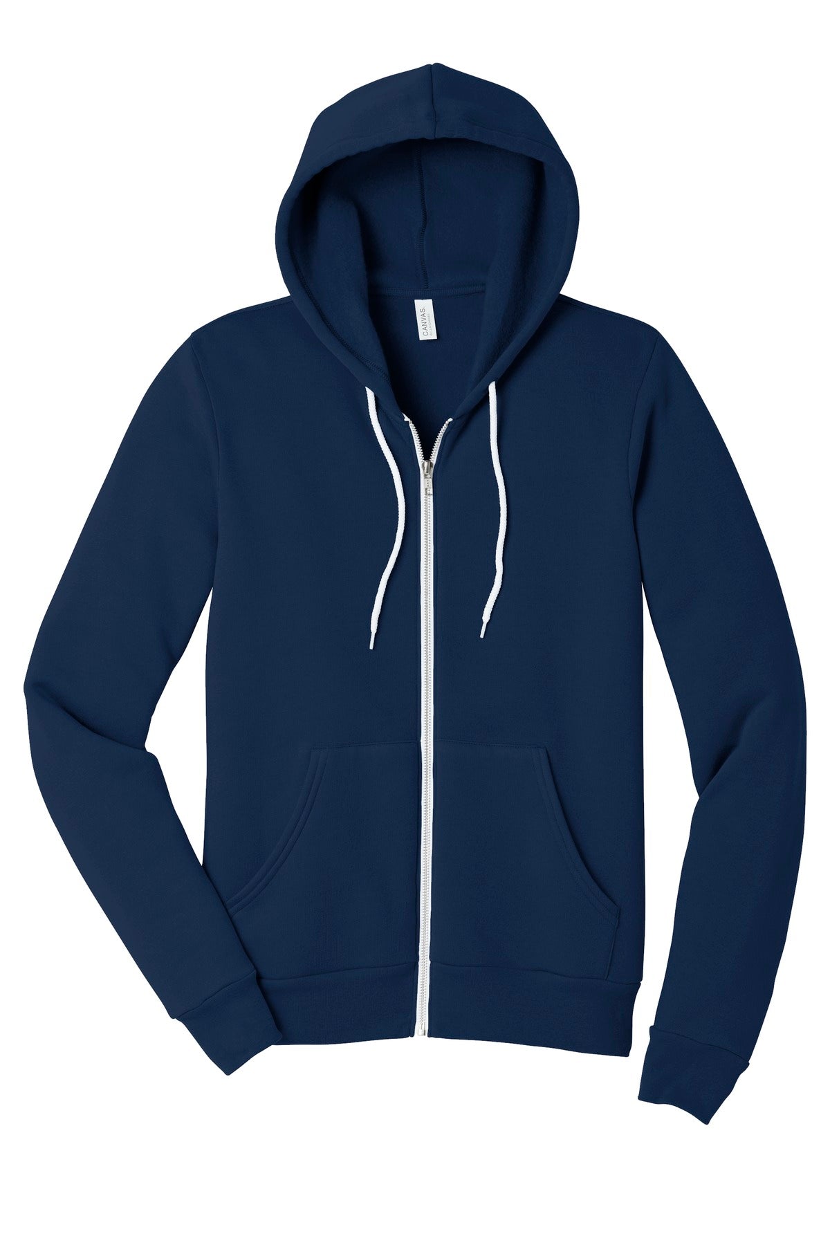 Front View of Navy BELLA+CANVAS Unisex Sponge Fleece Full-Zip Hoodie. BC3739
