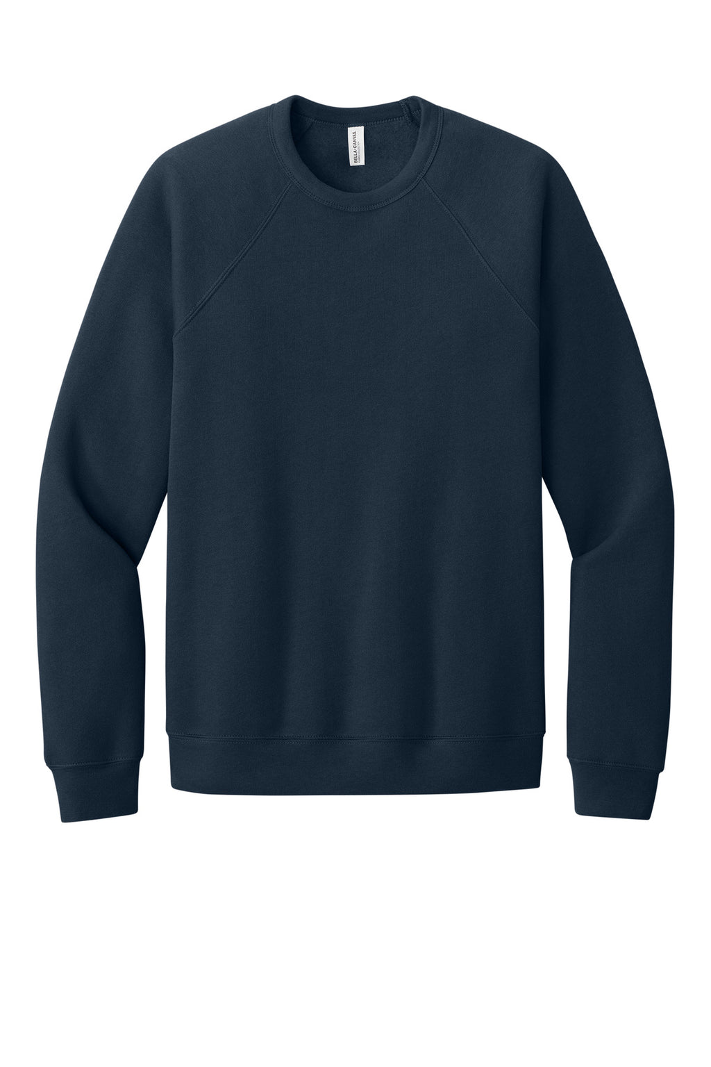 Front View of Navy BELLA+CANVAS Unisex Sponge Fleece Raglan Sweatshirt. BC3901