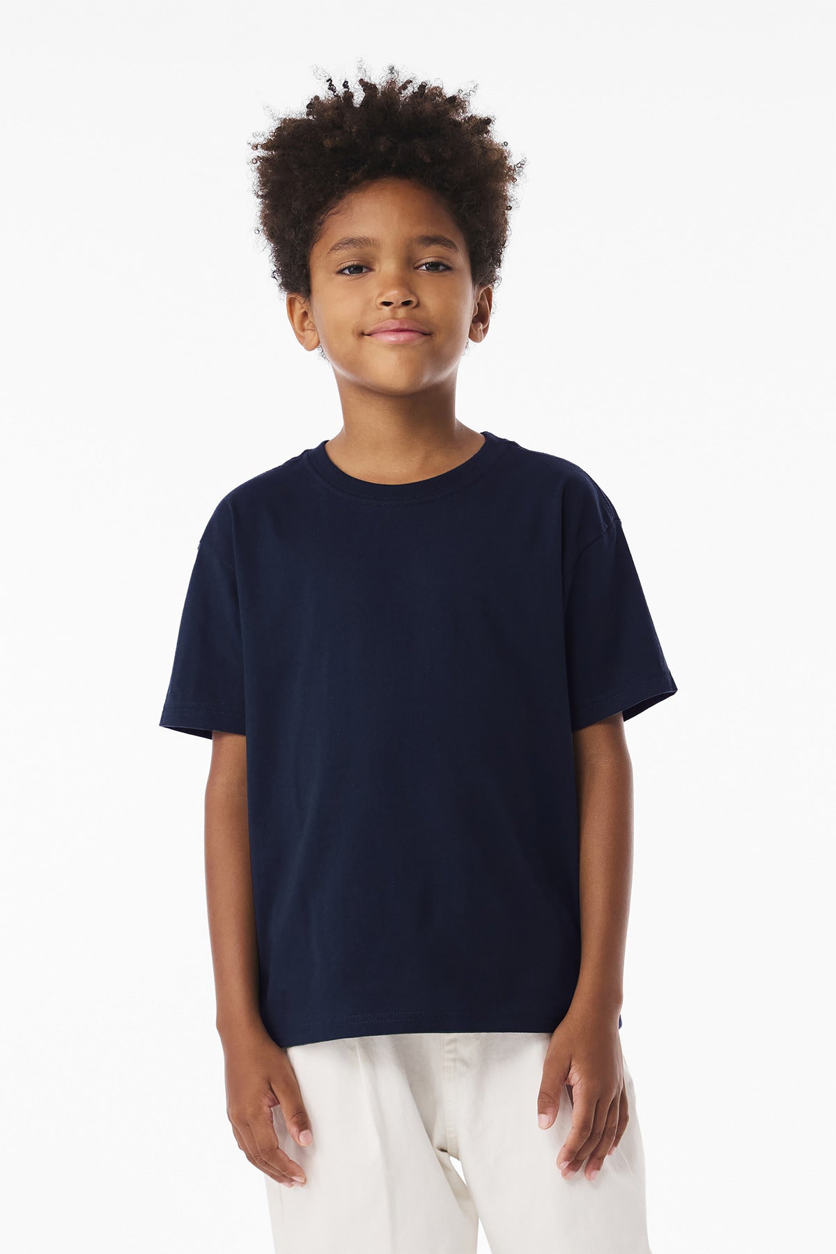 Front View of Navy BELLA+CANVAS Youth 6-Ounce Heavyweight Tee BC3010Y