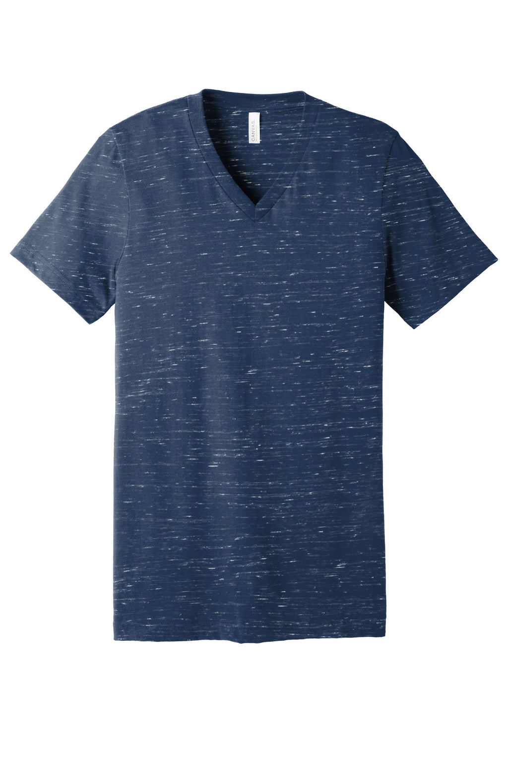 Front View of Navy Marble BELLA+CANVAS Unisex Jersey Short Sleeve V-Neck Tee. BC3005