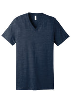 Front View of Navy Slub BELLA+CANVAS Unisex Jersey Short Sleeve V-Neck Tee. BC3005