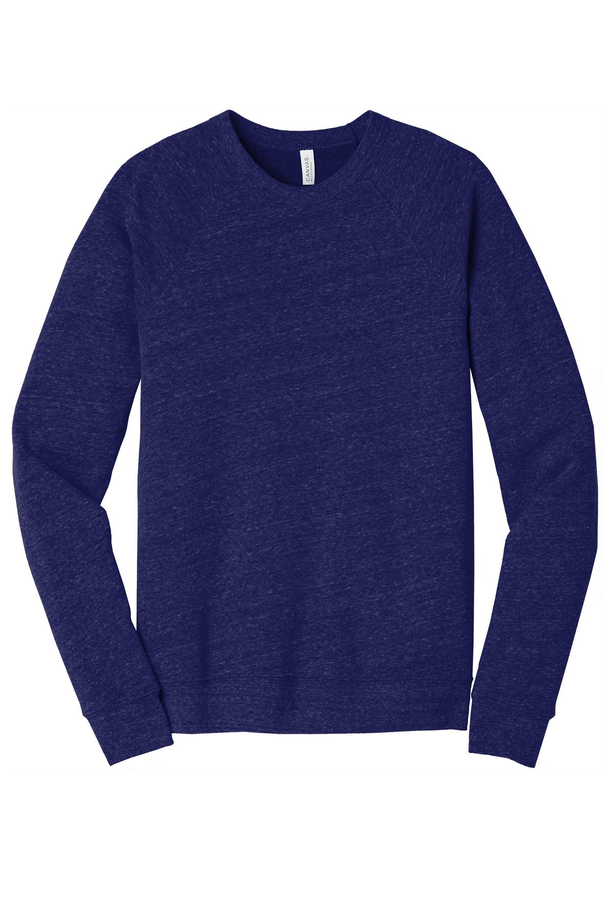 Front View of Navy TB BELLA+CANVAS Unisex Sponge Fleece Raglan Sweatshirt. BC3901
