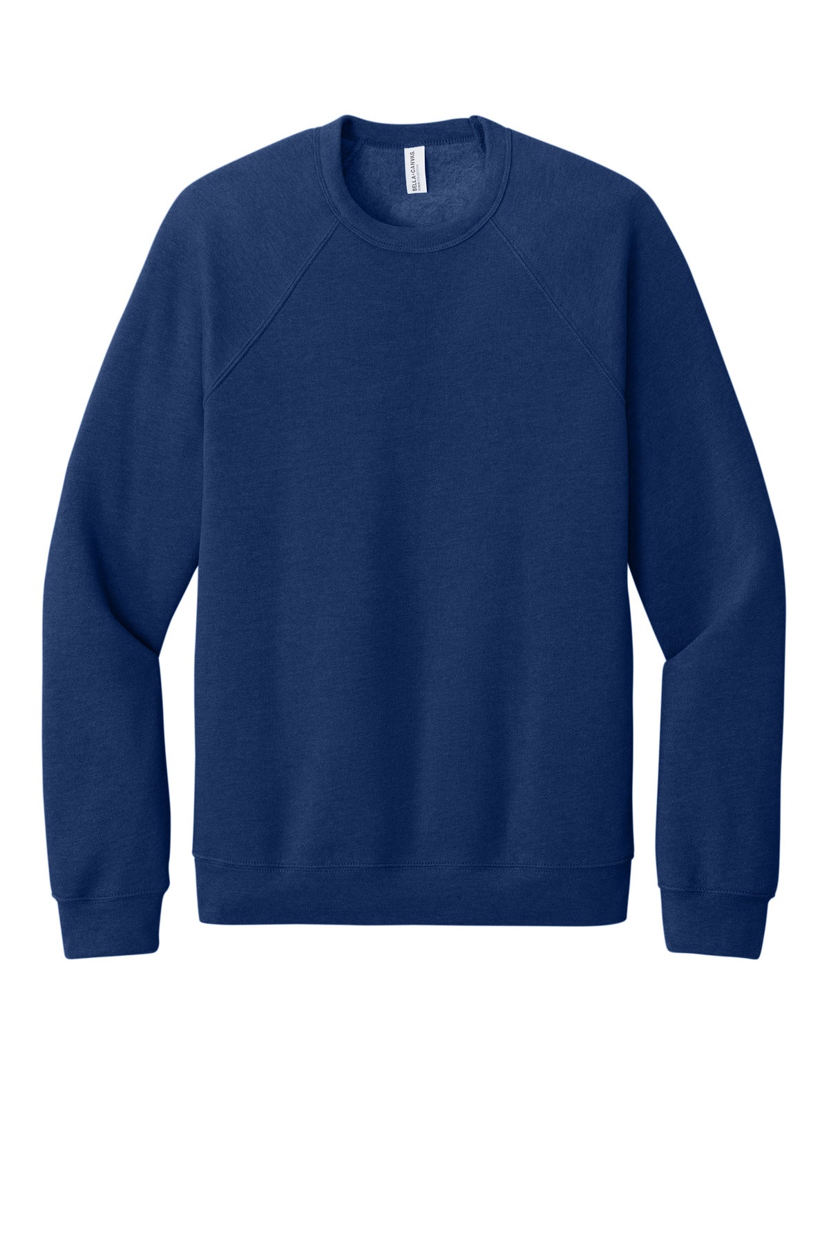 Front View of Navy TB BELLA+CANVAS Unisex Sponge Fleece Raglan Sweatshirt. BC3901