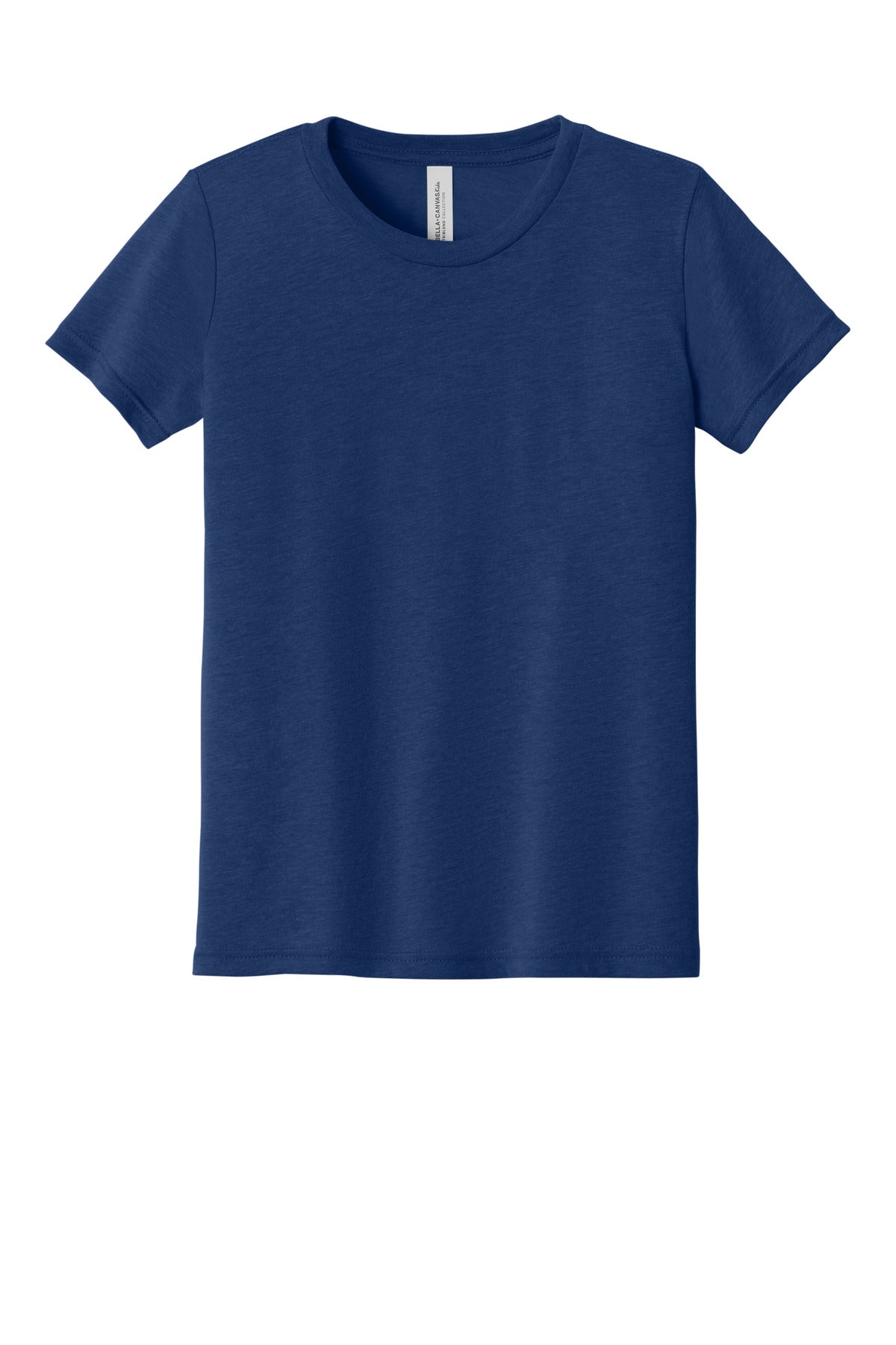 Front View of NavyTB BELLA+CANVAS Youth Triblend Short Sleeve Tee. BC3413Y