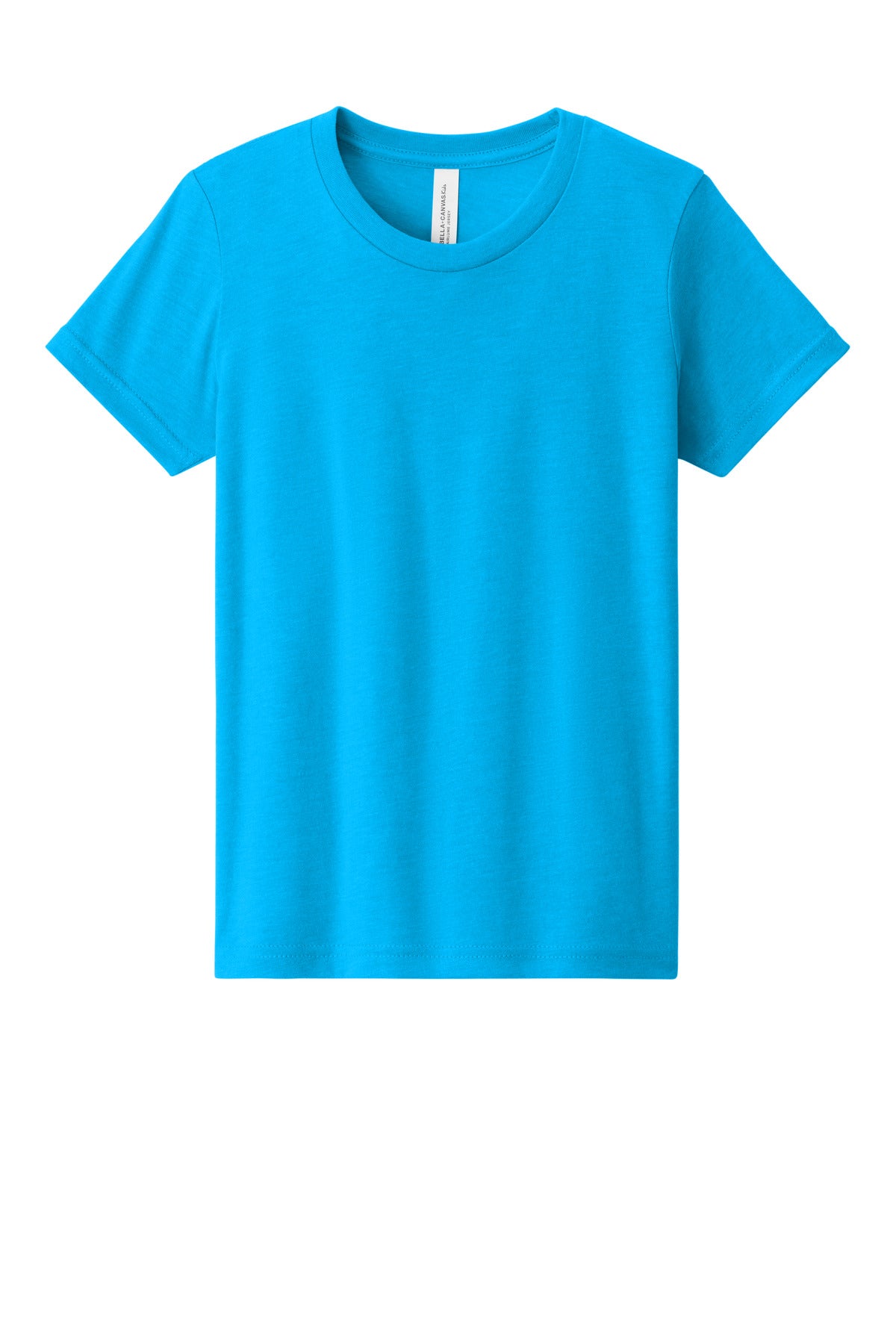 Front View of NeonBlue BELLA+CANVAS Youth Heather CVC Tee BC3001YCVC