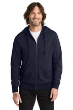 Front View of NghtSkyNvy Allmade Unisex Organic French Terry Full-Zip Hoodie AL4002