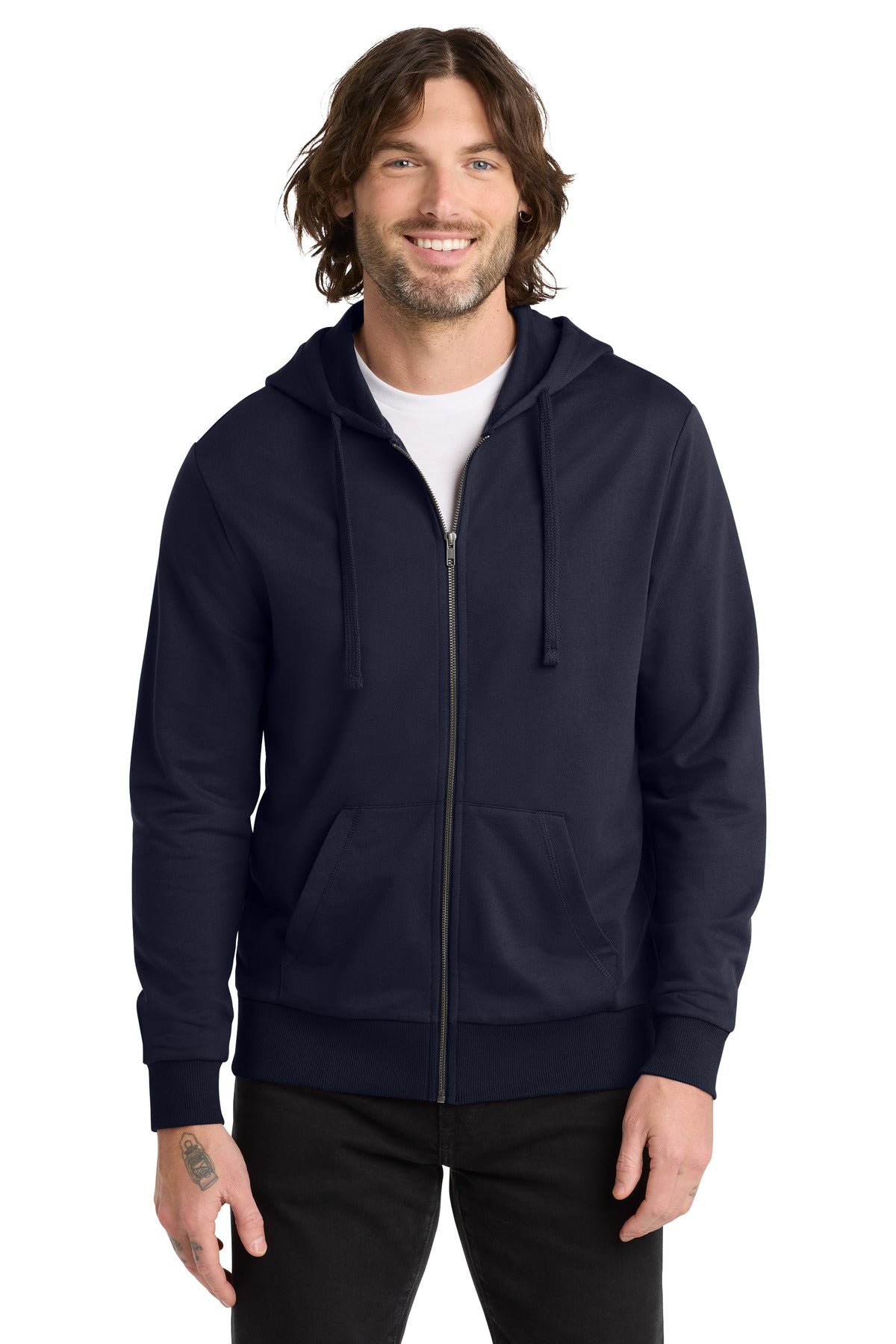 Front View of NghtSkyNvy Allmade Unisex Organic French Terry Full-Zip Hoodie AL4002