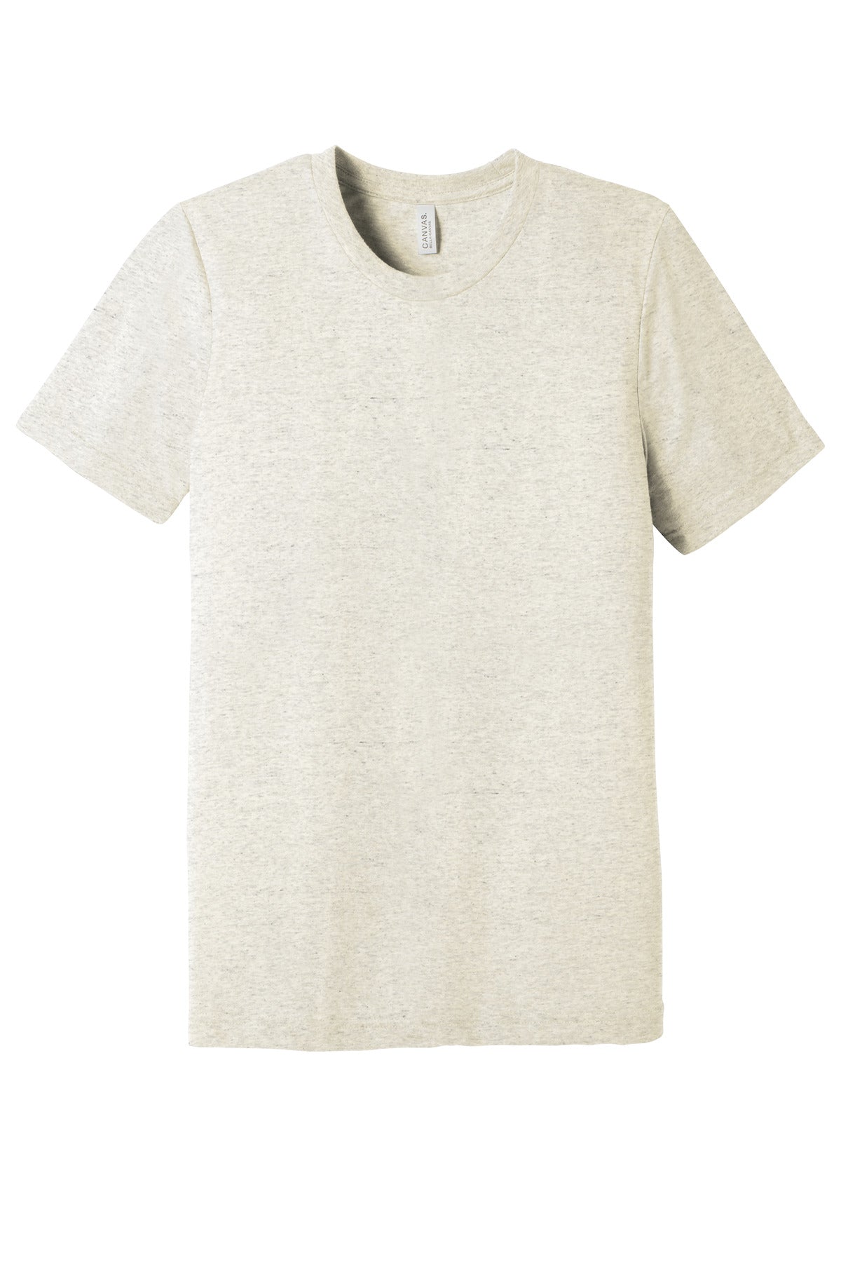 Front View of Oatmeal TB BELLA+CANVAS Unisex Triblend Short Sleeve Tee. BC3413