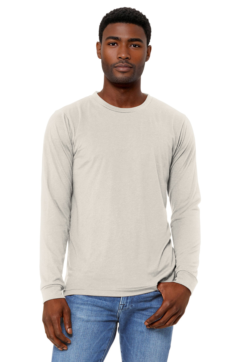 Front View of OatmealTB BELLA+CANVAS Unisex Triblend Long Sleeve Tee BC3513