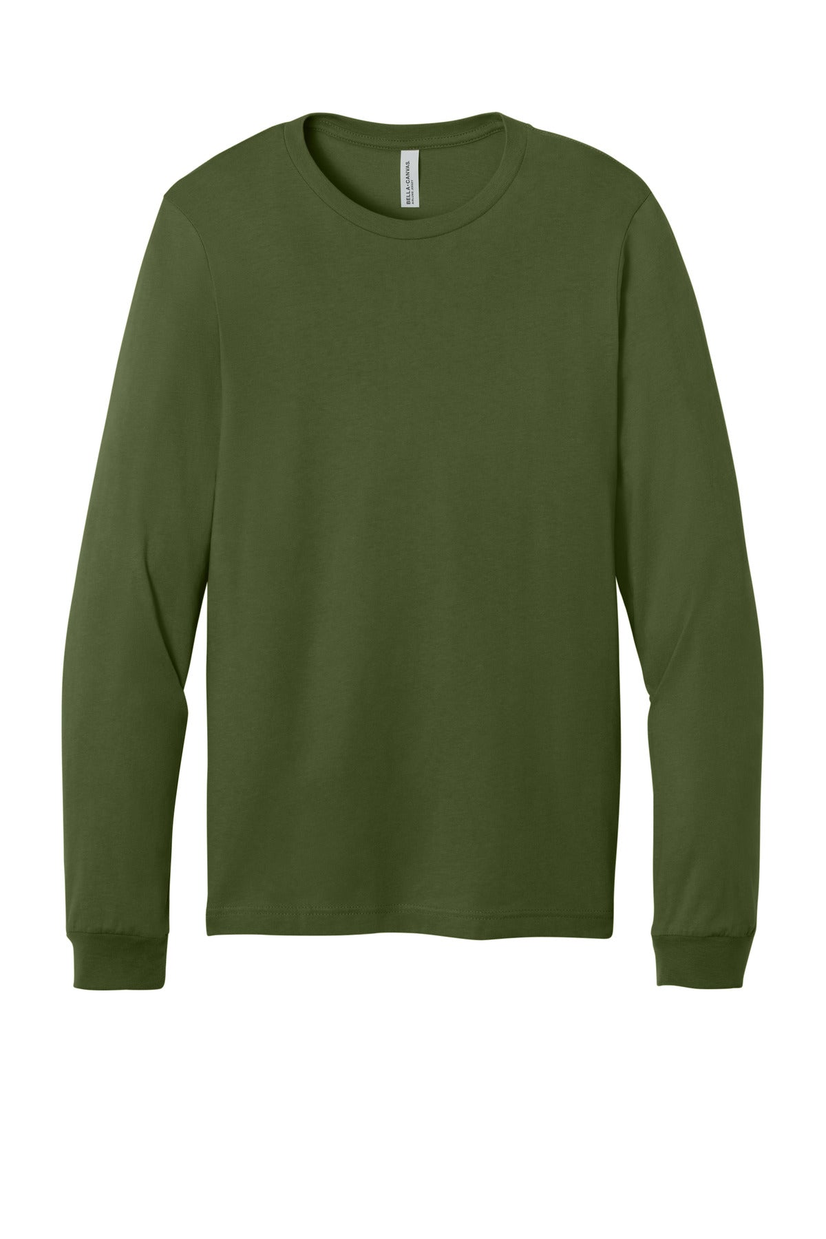 Front View of Olive BELLA+CANVAS Unisex Jersey Long Sleeve Tee. BC3501
