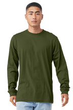 Front View of Olive BELLA+CANVAS Unisex Jersey Long Sleeve Tee. BC3501