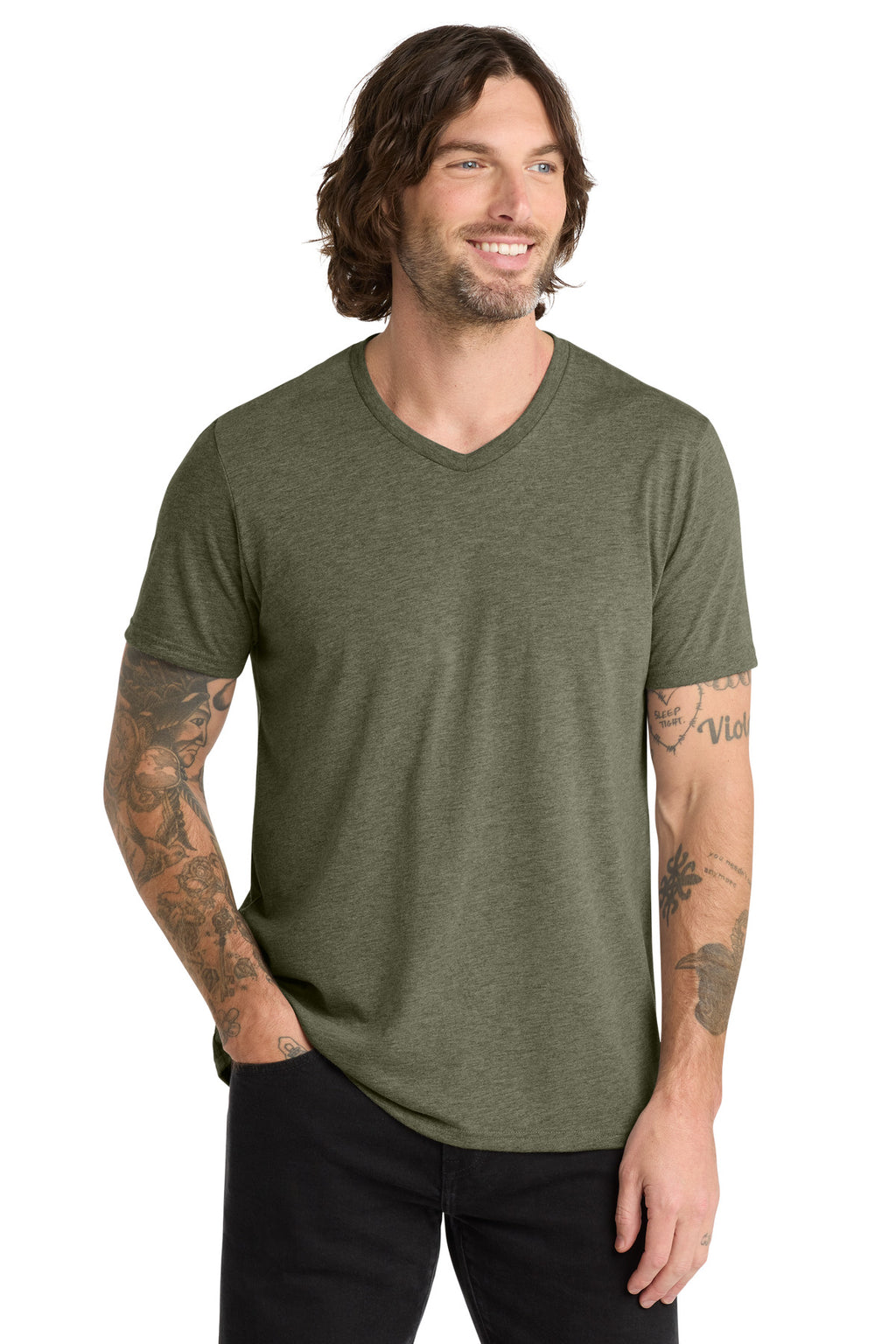 Front View of Olive You Grn Allmade Unisex Tri-Blend V-Neck Tee AL2014