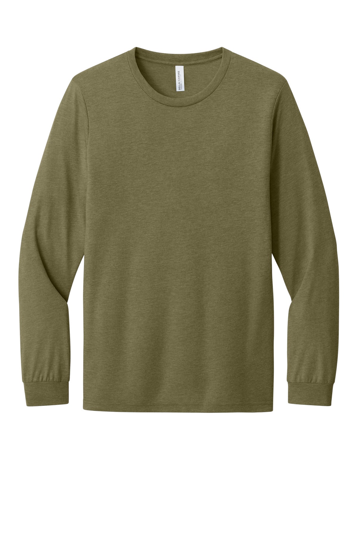 Front View of OliveTB BELLA+CANVAS Unisex Triblend Long Sleeve Tee BC3513