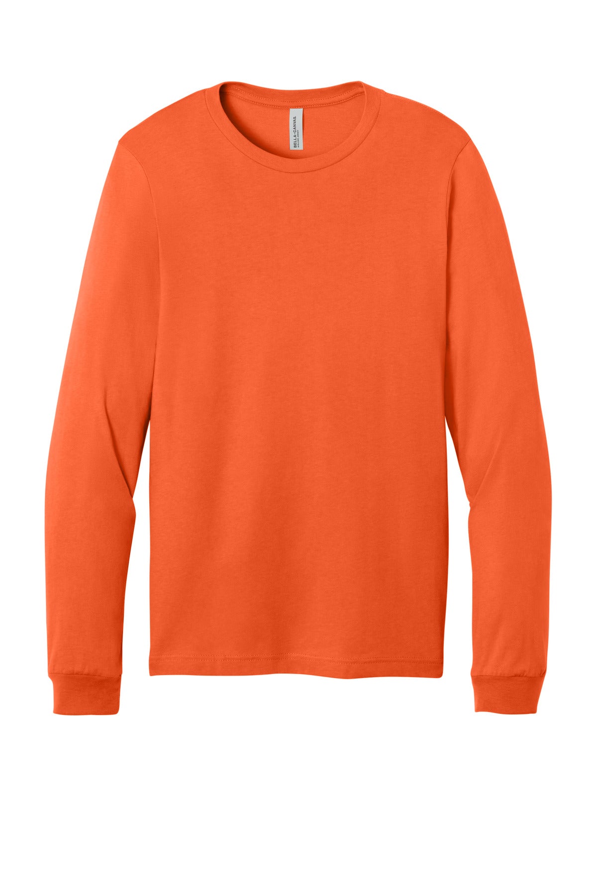 Front View of Orange BELLA+CANVAS Unisex Jersey Long Sleeve Tee. BC3501
