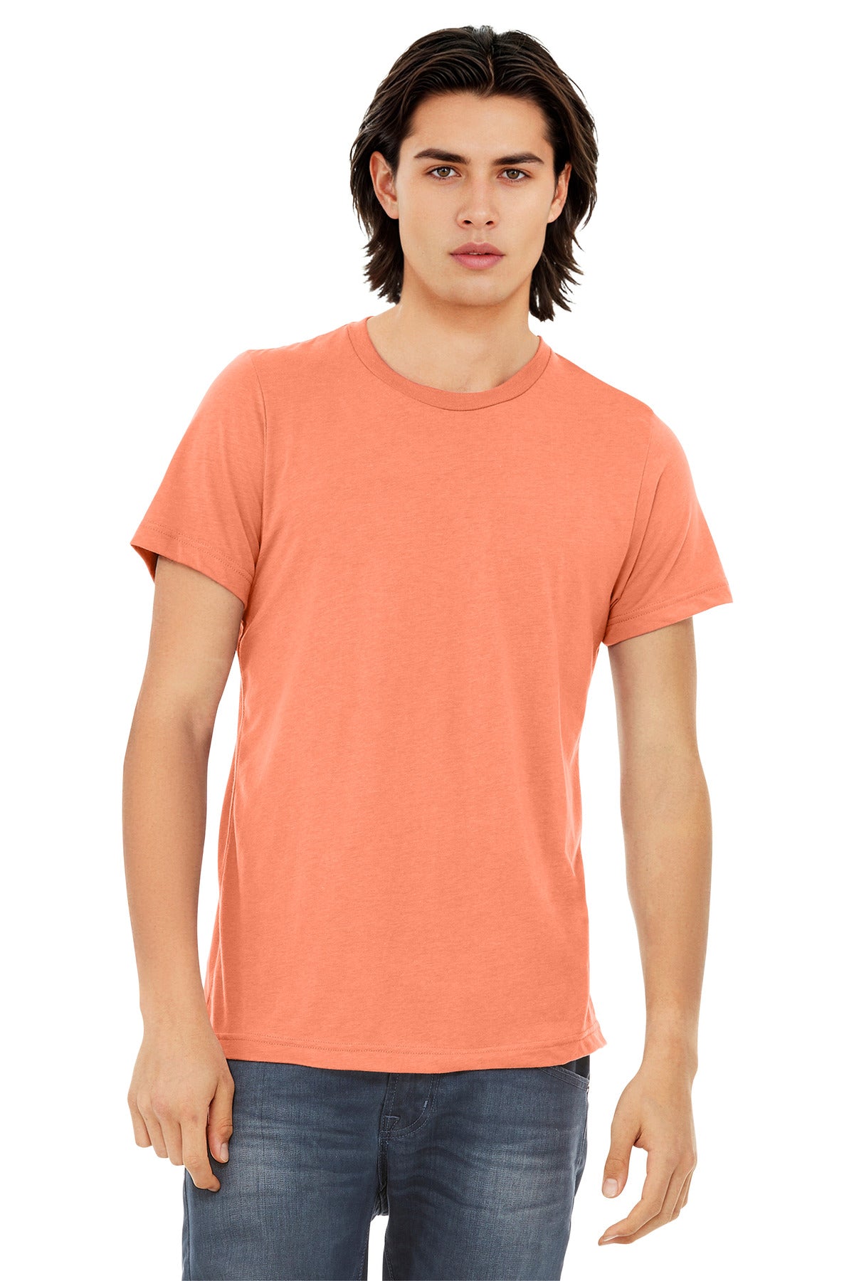 Front View of Orange TB BELLA+CANVAS Unisex Triblend Short Sleeve Tee. BC3413