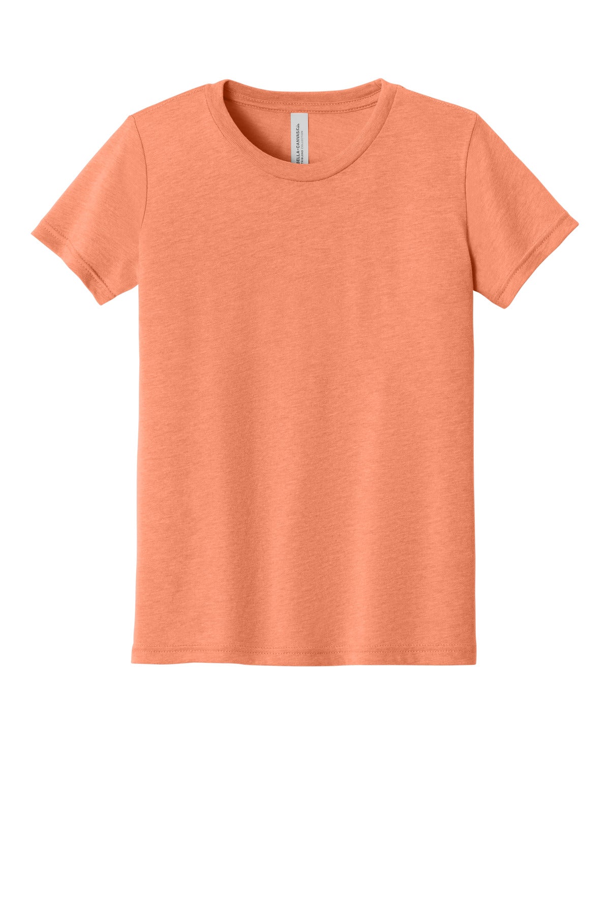 Front View of OrangeTB BELLA+CANVAS Youth Triblend Short Sleeve Tee. BC3413Y