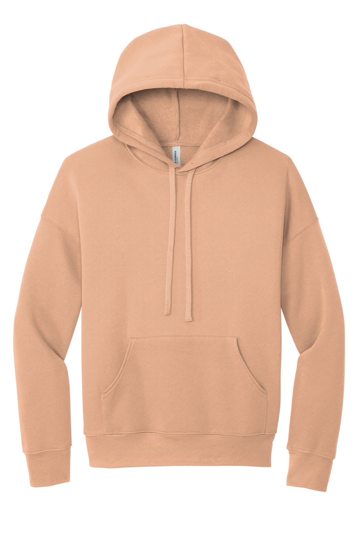 Front View of Peach BELLA+CANVAS Unisex Sponge Fleece Pullover DTM Hoodie. BC3729