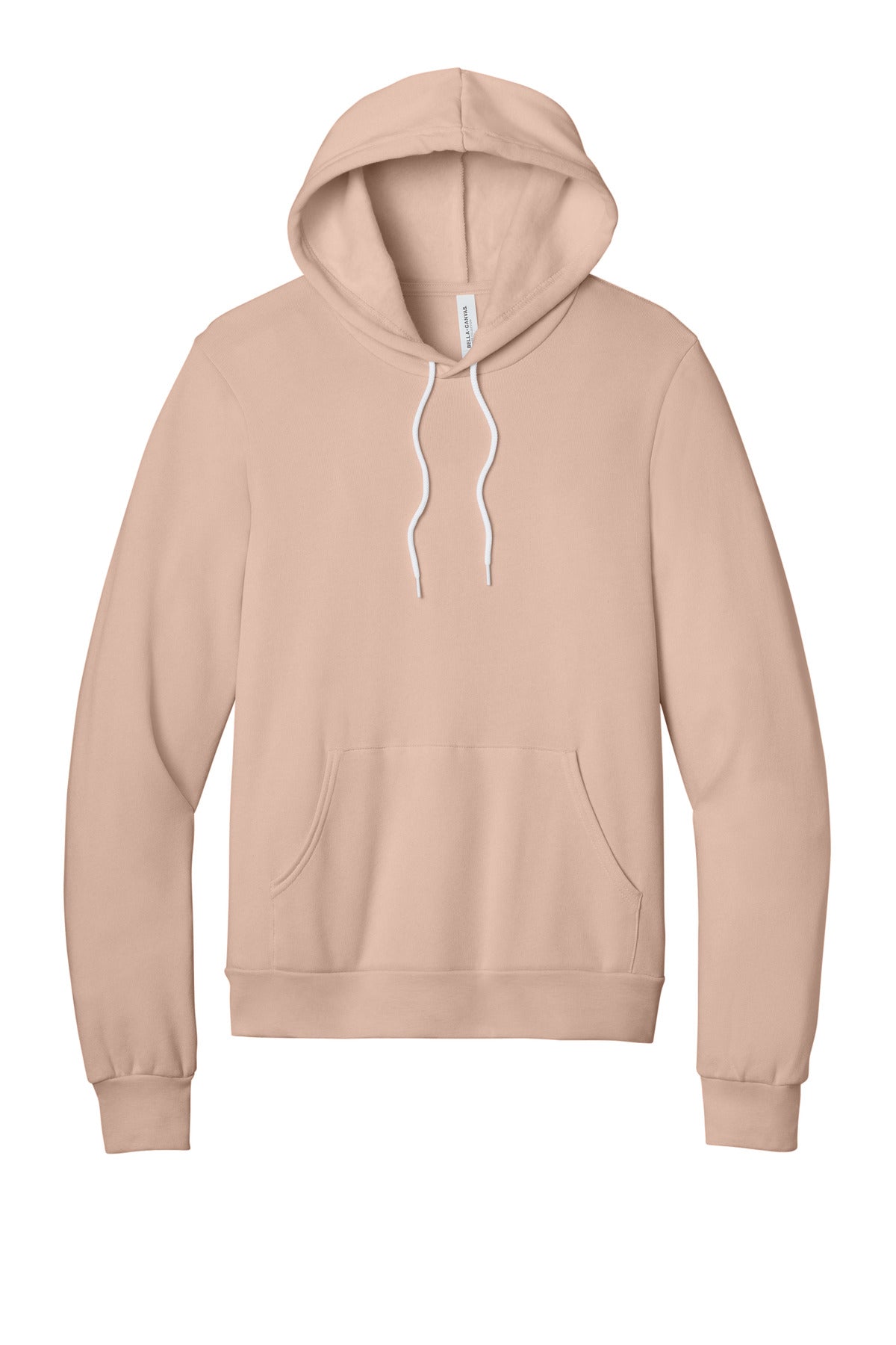 Front View of Peach BELLA+CANVAS Unisex Sponge Fleece Pullover Hoodie. BC3719