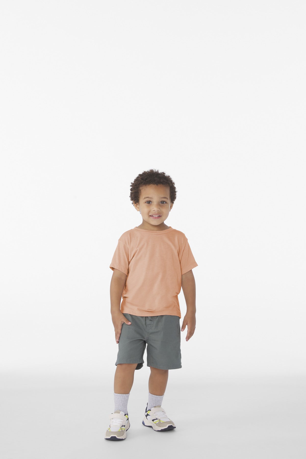 Front View of PeachTB BELLA+CANVAS Toddler Triblend Short Sleeve Tee BC3413T