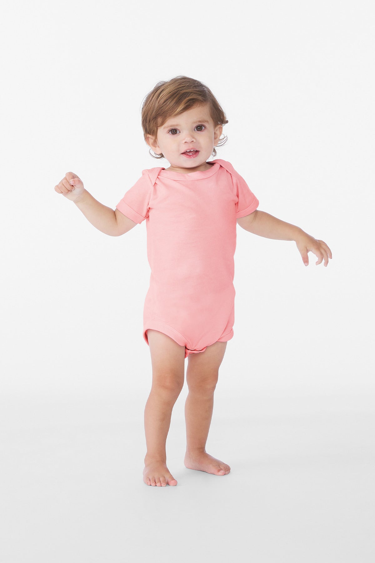 Front View of Pink BELLA+CANVAS Infant Jersey Short Sleeve One Piece BC100B