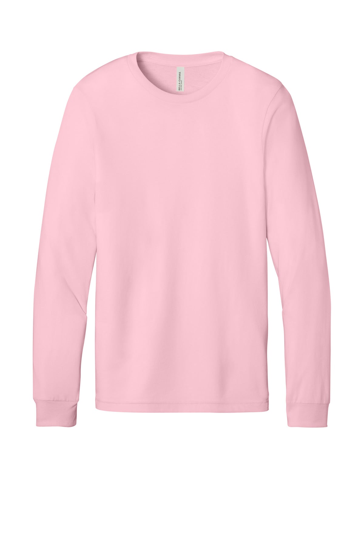 Front View of Pink BELLA+CANVAS Unisex Jersey Long Sleeve Tee. BC3501