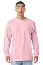 Front View of Pink BELLA+CANVAS Unisex Jersey Long Sleeve Tee. BC3501