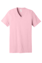 Front View of Pink BELLA+CANVAS Unisex Jersey Short Sleeve V-Neck Tee. BC3005