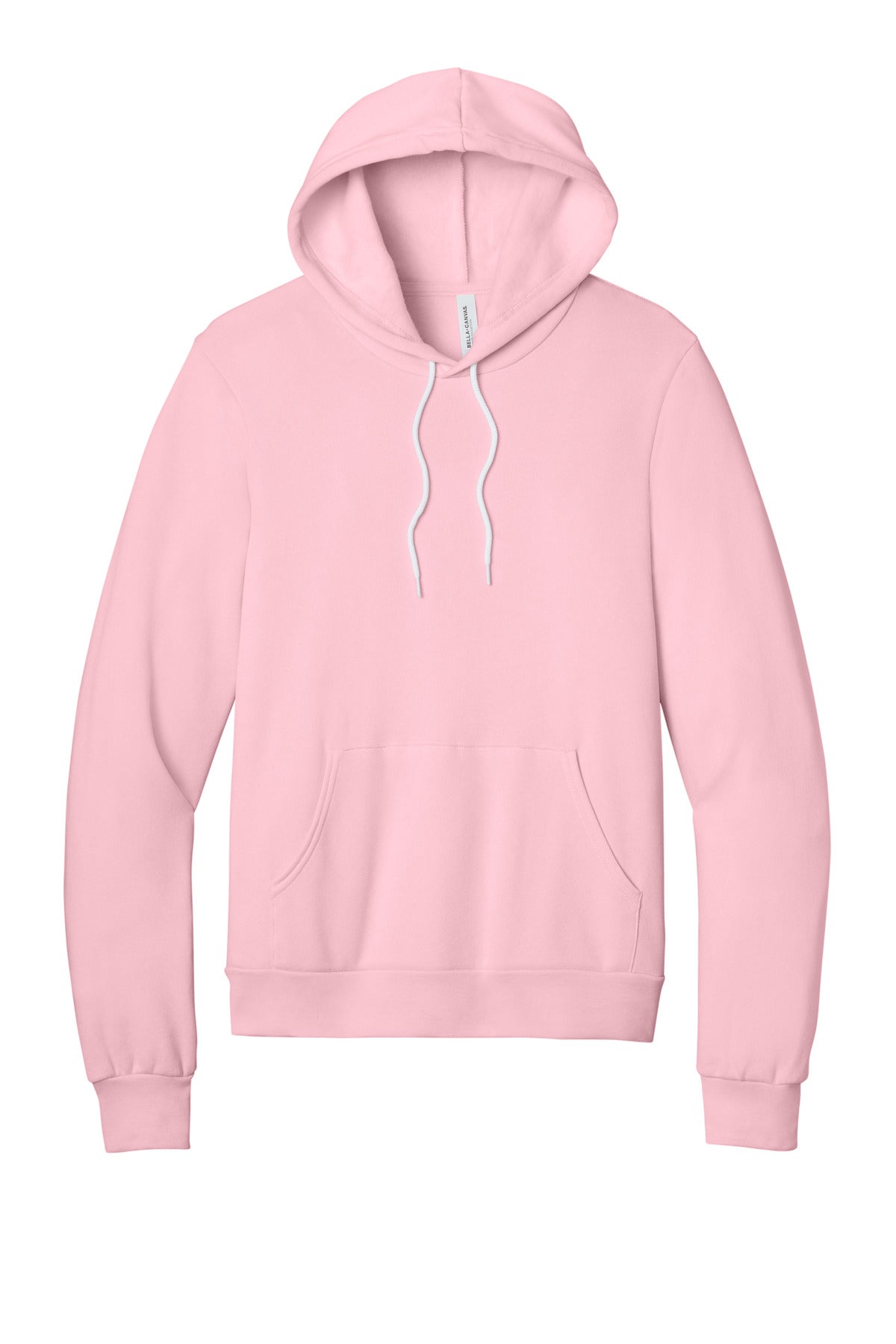 Front View of Pink BELLA+CANVAS Unisex Sponge Fleece Pullover Hoodie. BC3719