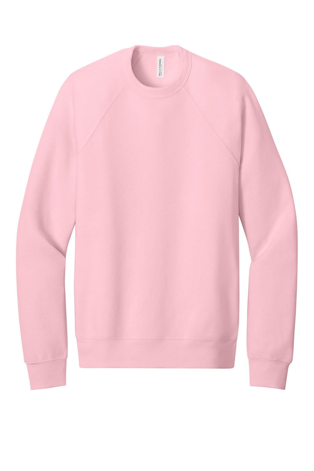 Front View of Pink BELLA+CANVAS Unisex Sponge Fleece Raglan Sweatshirt. BC3901