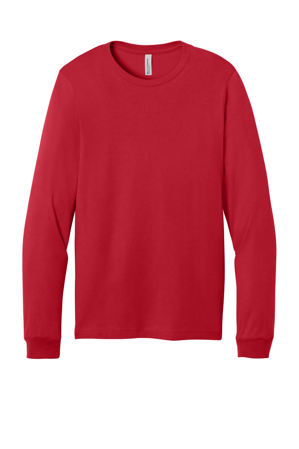 Front View of Red BELLA+CANVAS Unisex Jersey Long Sleeve Tee. BC3501
