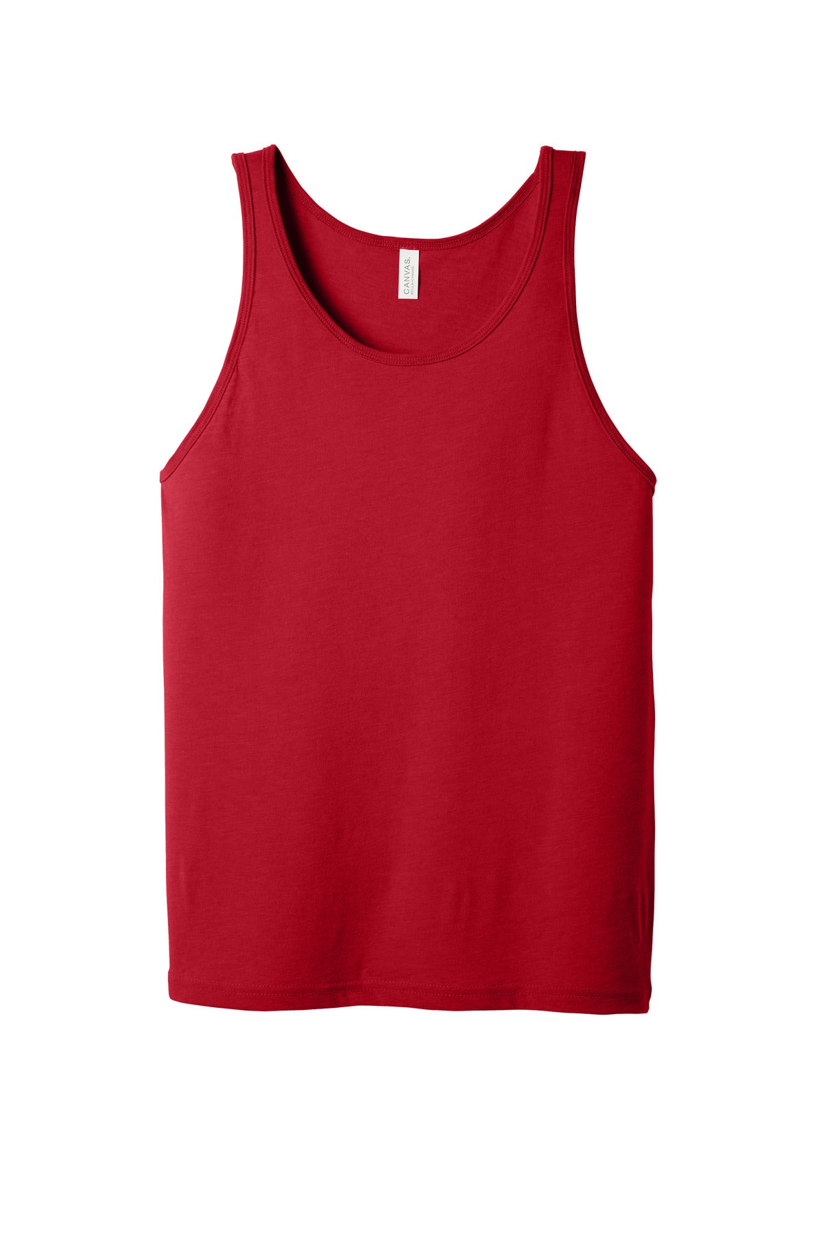 Front View of Red BELLA+CANVAS Unisex Jersey Tank. BC3480