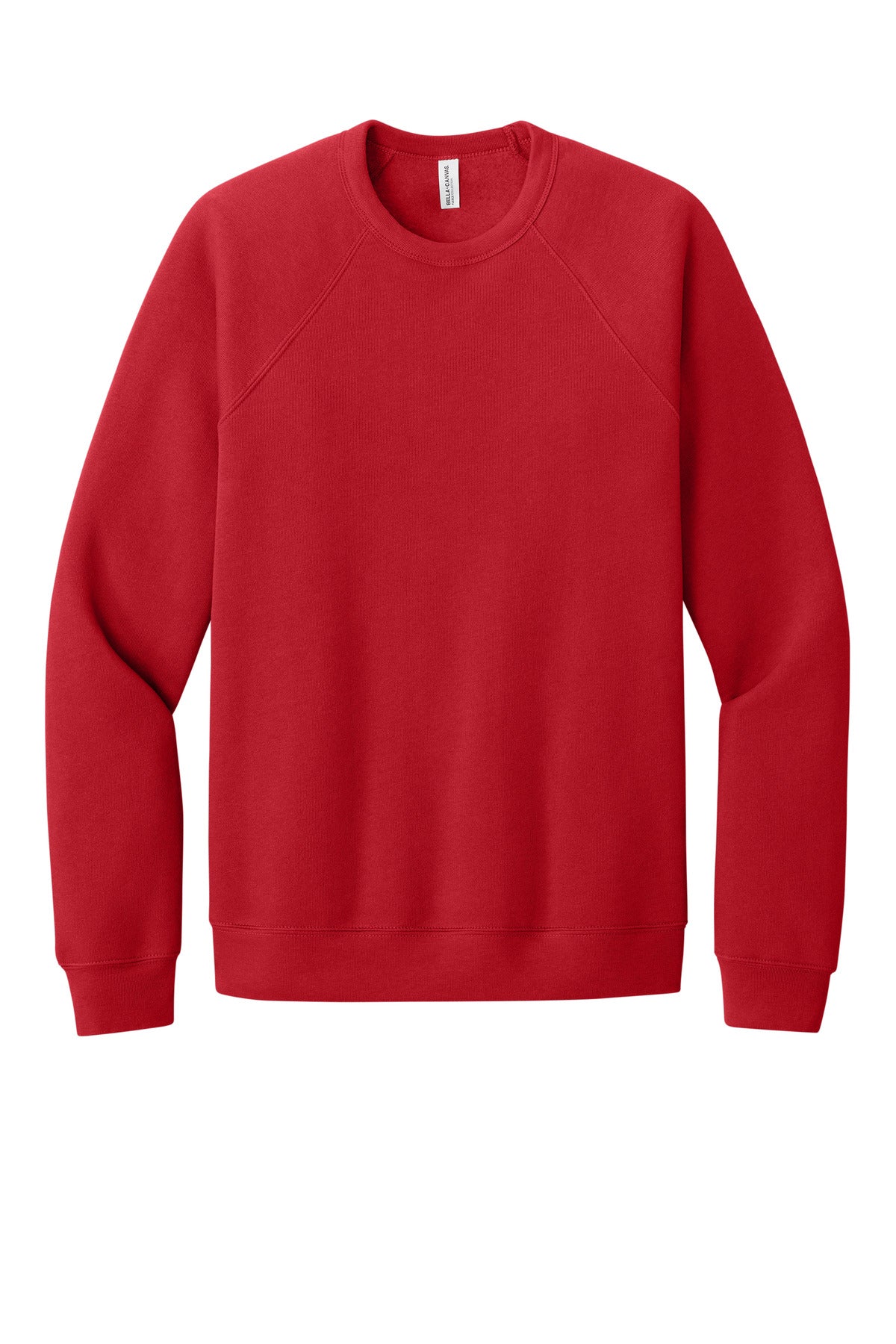 Front View of Red BELLA+CANVAS Unisex Sponge Fleece Raglan Sweatshirt. BC3901