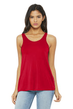 Front View of Red BELLA+CANVAS Women's Flowy Racerback Tank. BC8800