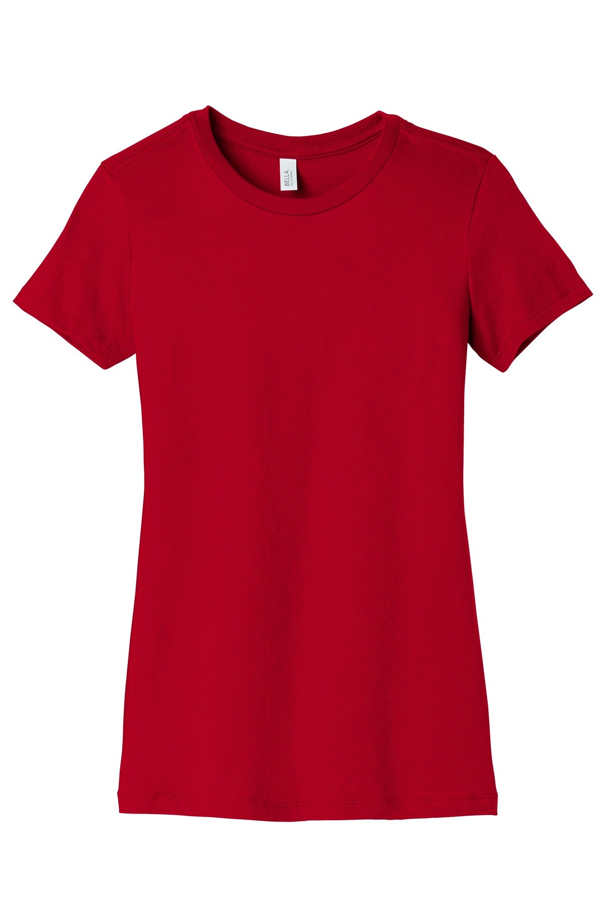Front View of Red BELLA+CANVAS Women's Slim Fit Tee. BC6004