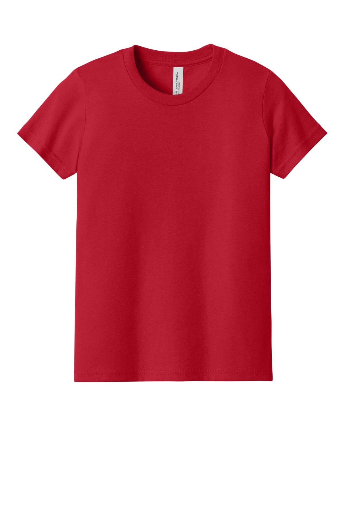 Front View of Red BELLA+CANVAS Youth Jersey Short Sleeve Tee. BC3001Y