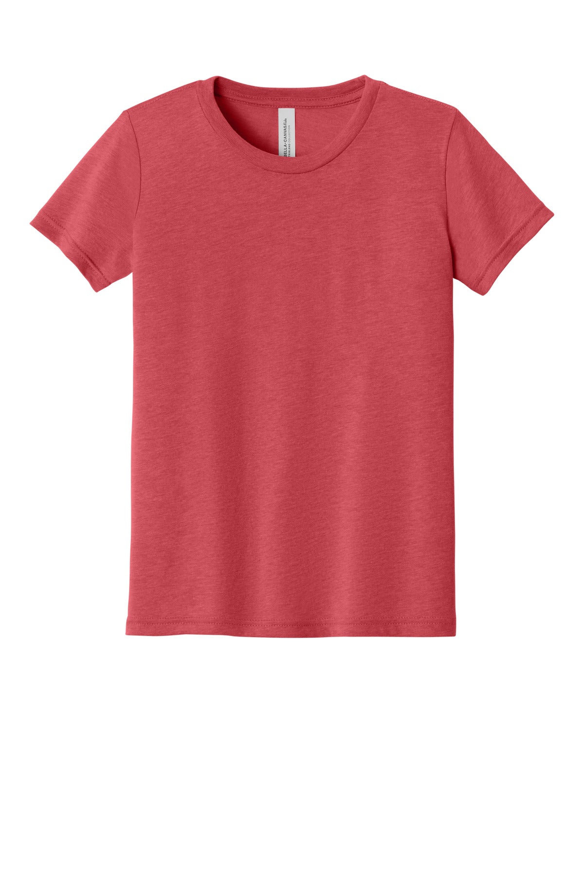Front View of Red TB BELLA+CANVAS Youth Triblend Short Sleeve Tee. BC3413Y