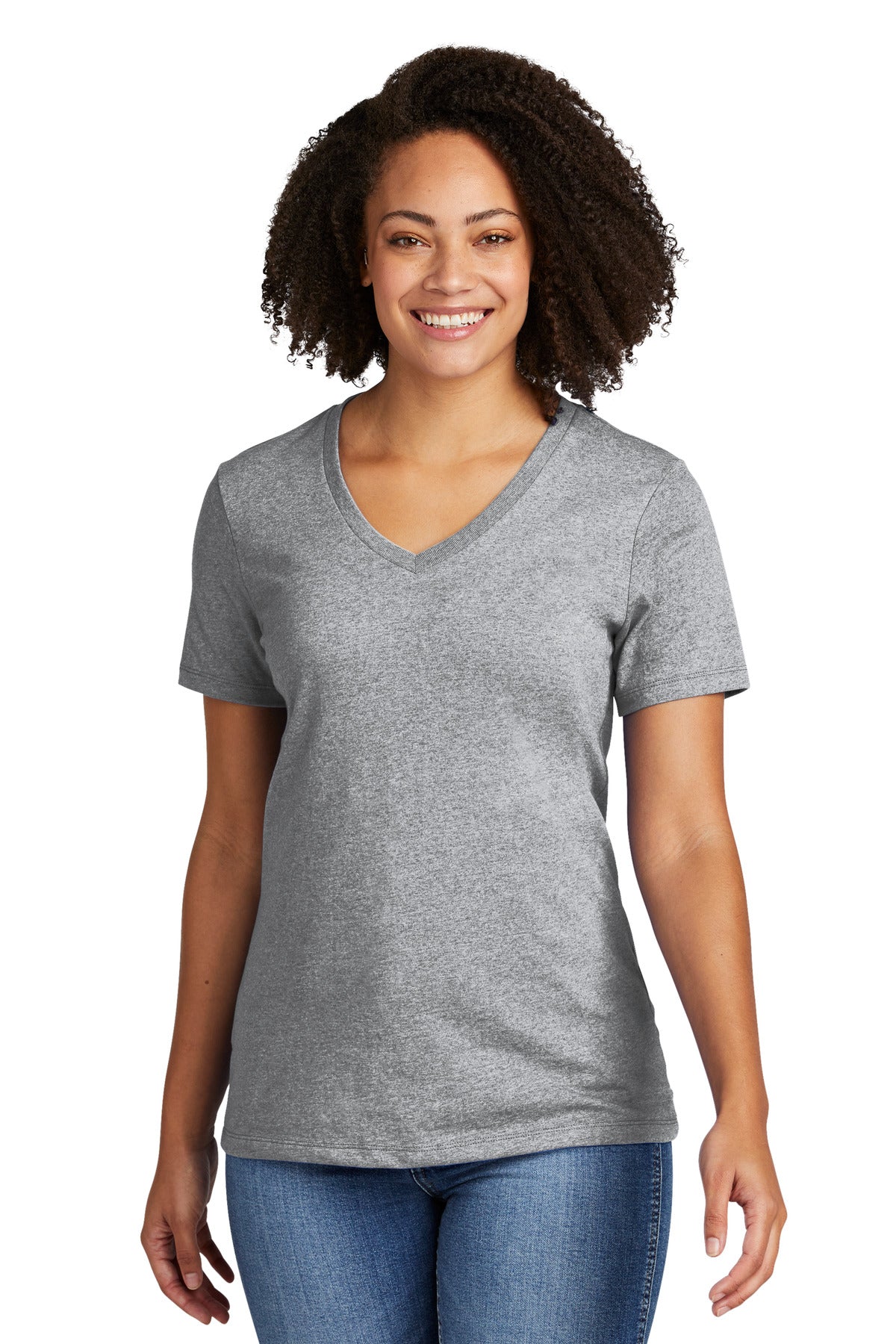 Front View of RemdGrayHt Allmade Women's Recycled Blend V-Neck Tee AL2303