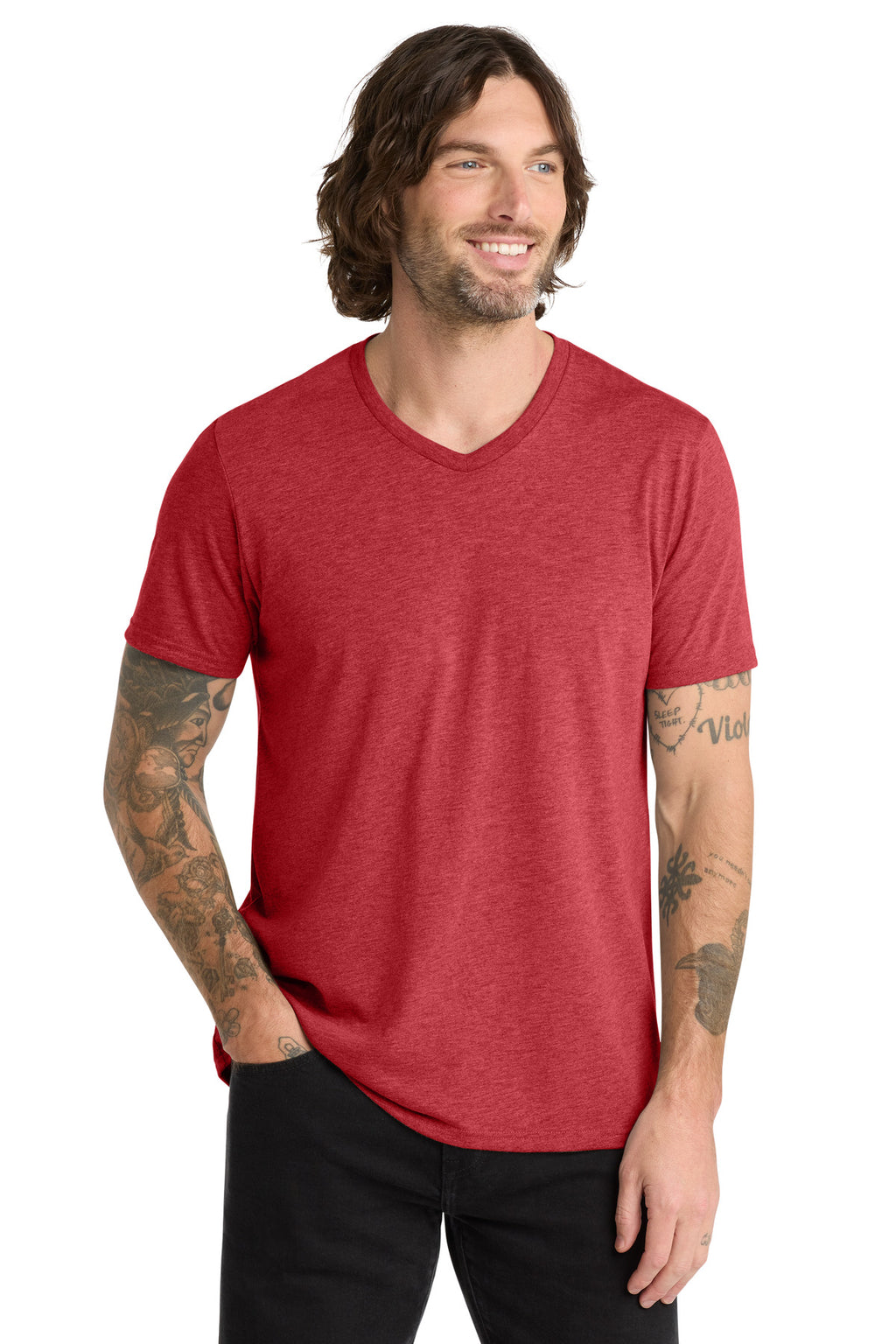 Front View of Rise Up Red Allmade Unisex Tri-Blend V-Neck Tee AL2014