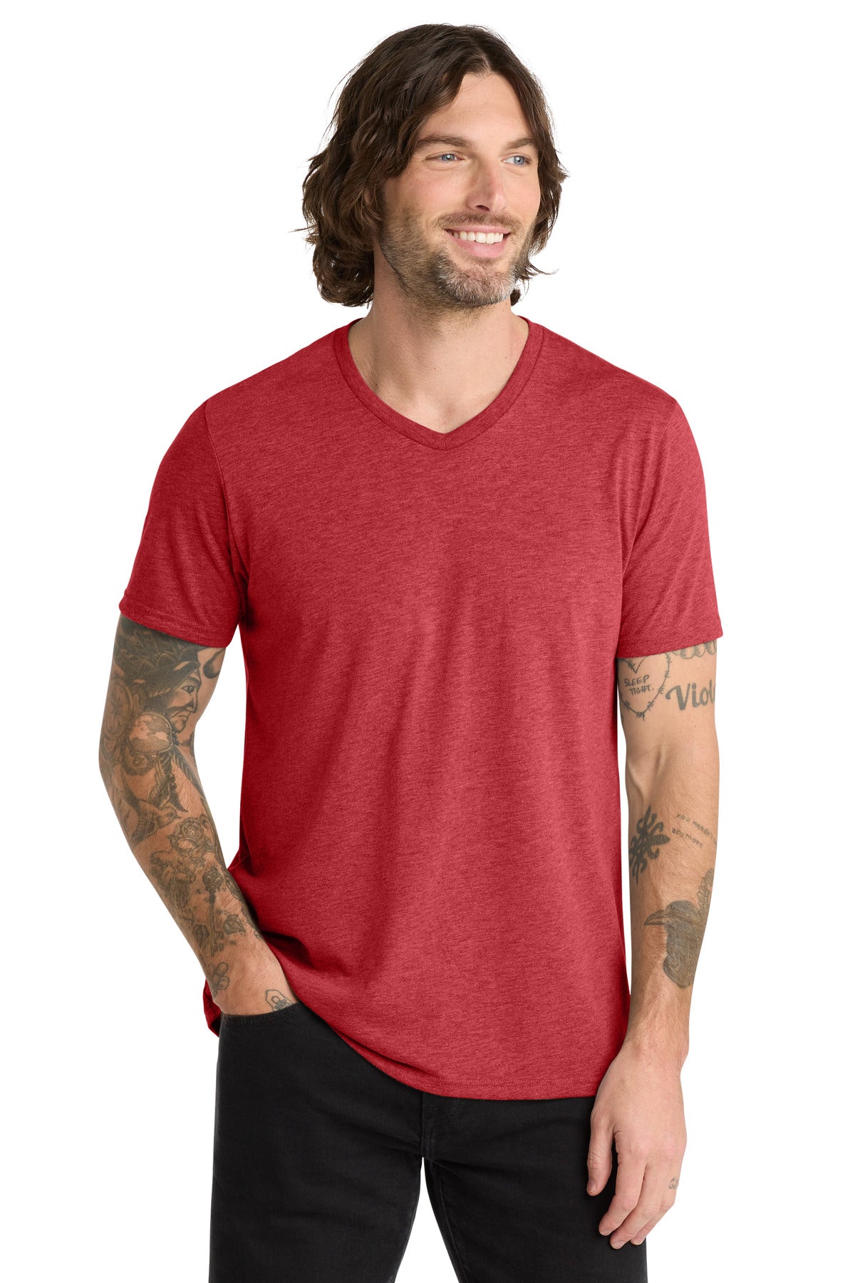 Front View of Rise Up Red Allmade Unisex Tri-Blend V-Neck Tee AL2014
