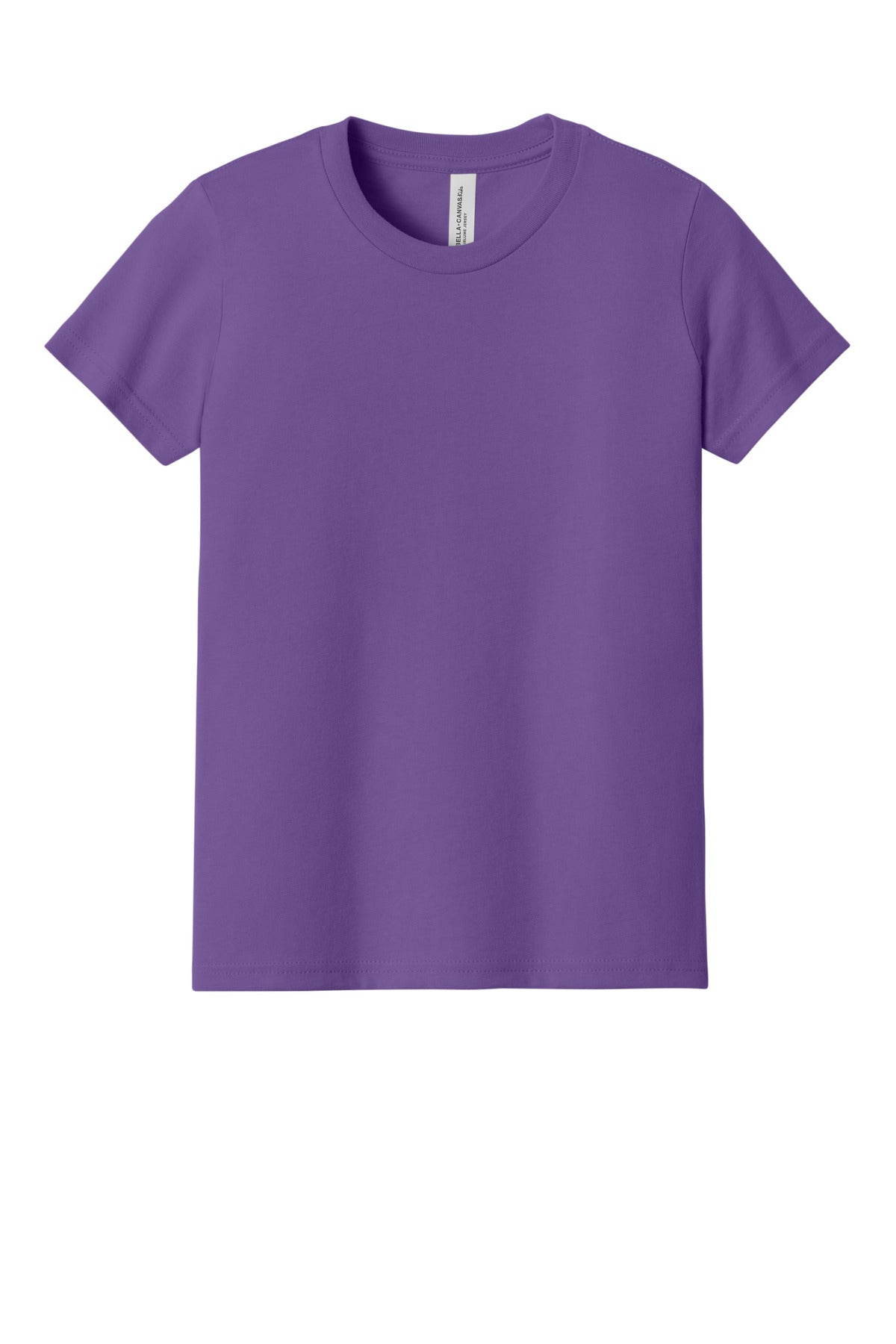 Front View of RoylPurple BELLA+CANVAS Youth Jersey Short Sleeve Tee. BC3001Y