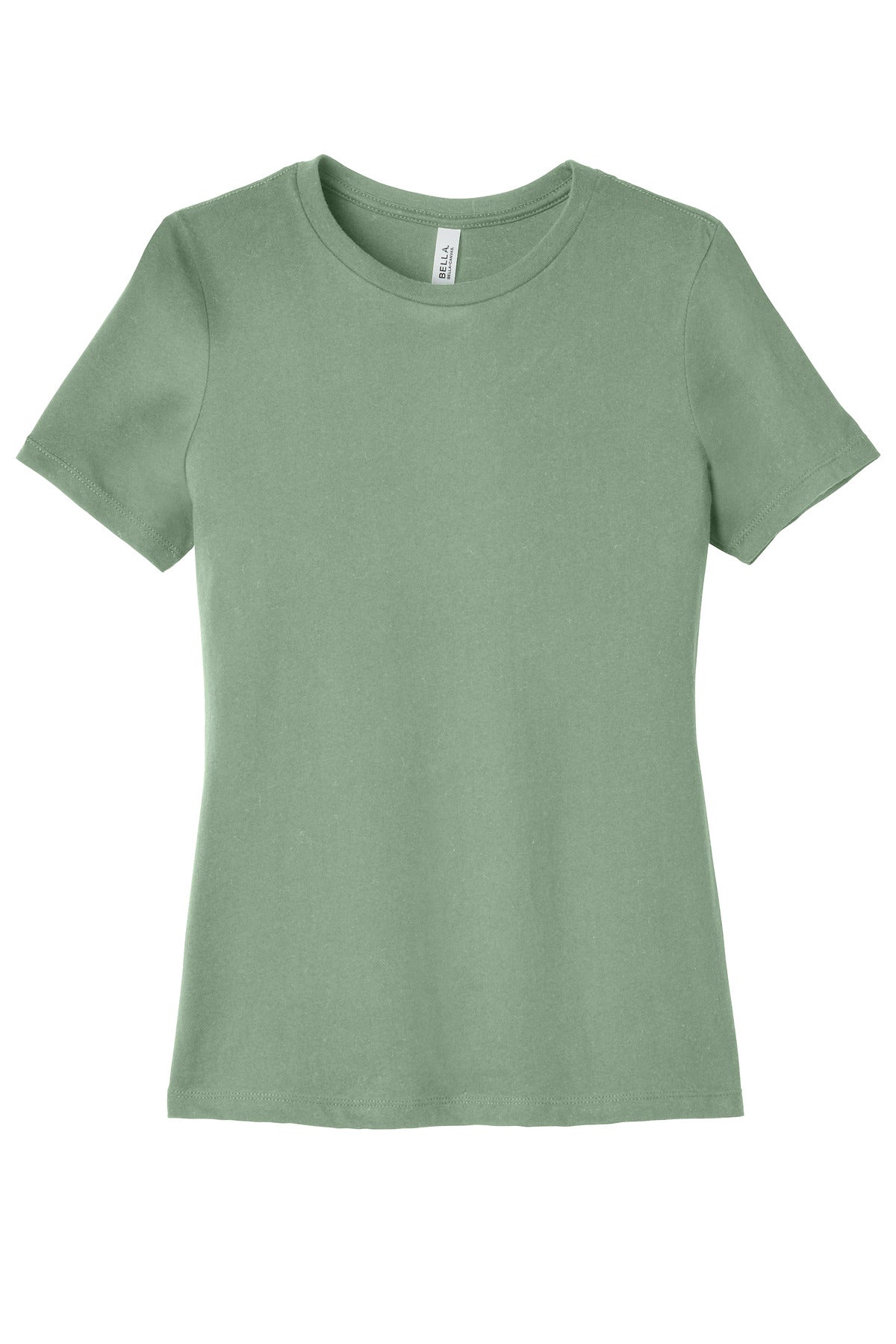 Front View of Sage BELLA+CANVAS Women's Relaxed Jersey Short Sleeve Tee. BC6400